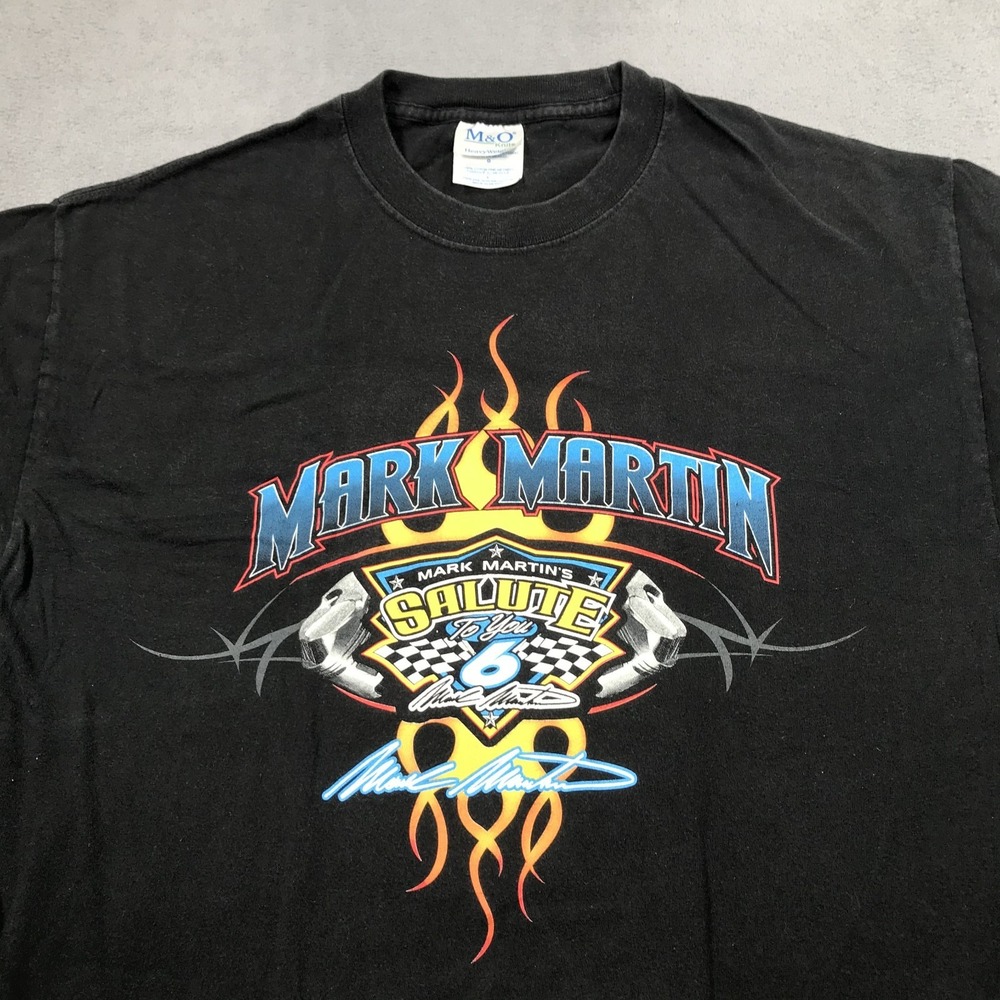 Mark Martin NASCAR Racing T Shirt Men's Large Black Short Sleeve Tribal Flames